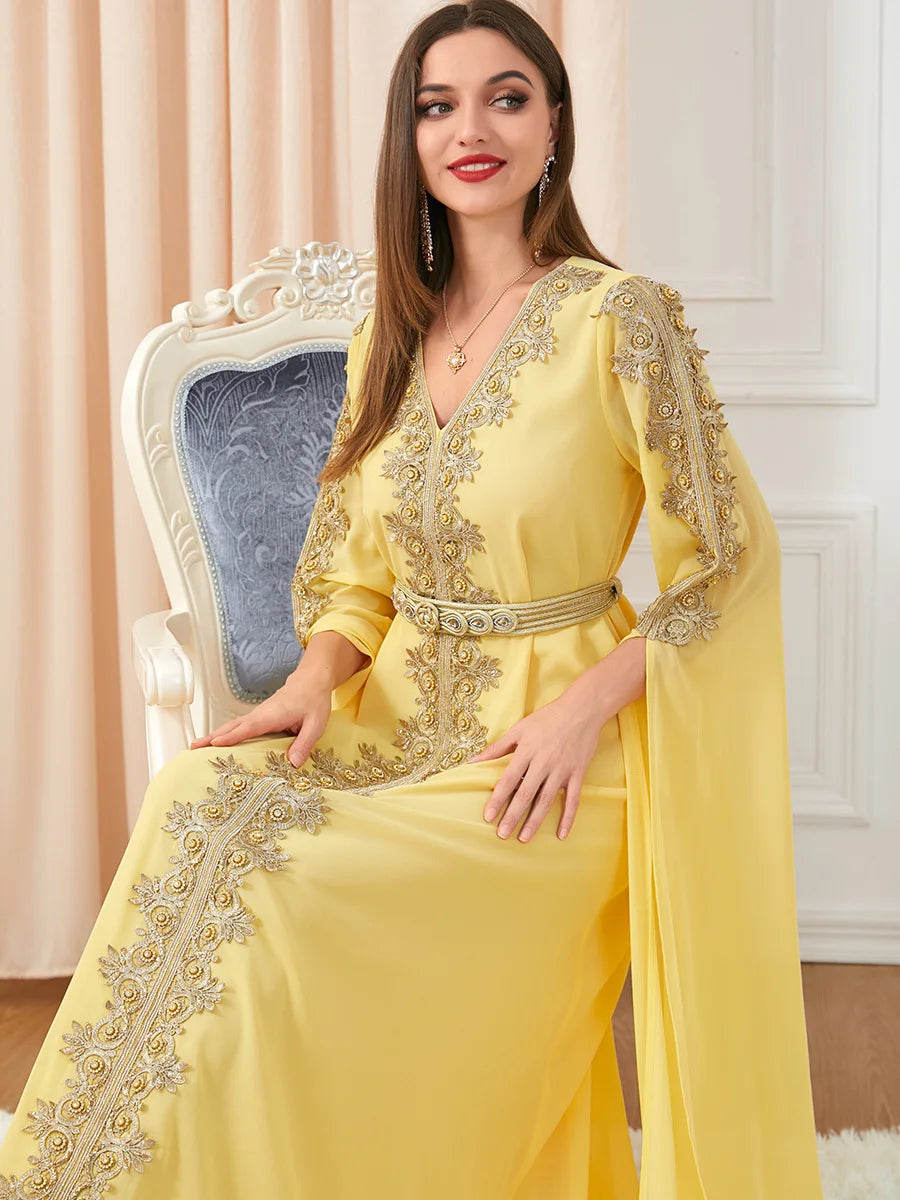 Eid Marokko Party Kleid Muslimische Frauen Abaya Kleider Langarm Abayas Dubai Türkei Islam Kaftan Robe Longue Vestidos Largos 2025.