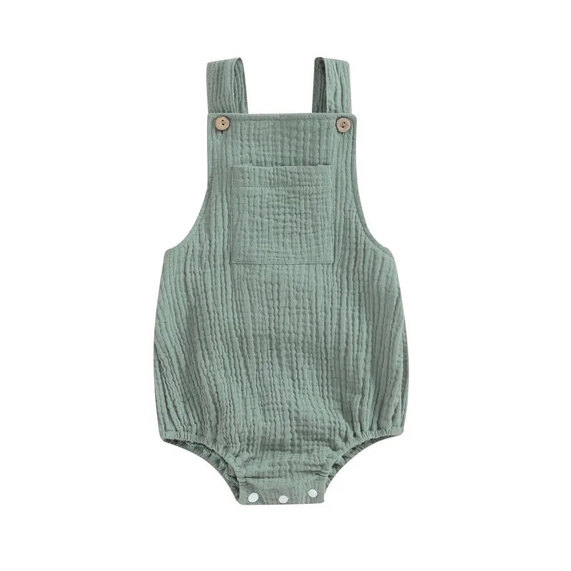 Neugeborenes Baby Mädchen Junge Baumwolle Leinen Hosenträger Bodysuit Sommerkleid ung einfarbig ärmellosen quadratischen Hals Overall für Kinder.