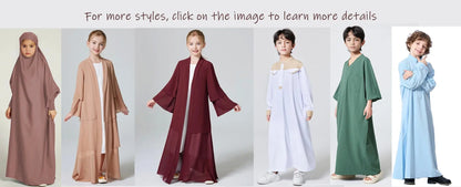 Kids Abaya Ramadan Muslim Dubai Elegant Girl's Solid Crew Neck Long Sleeve Kaftan Kebaya Dress For Party Pray Gift.
