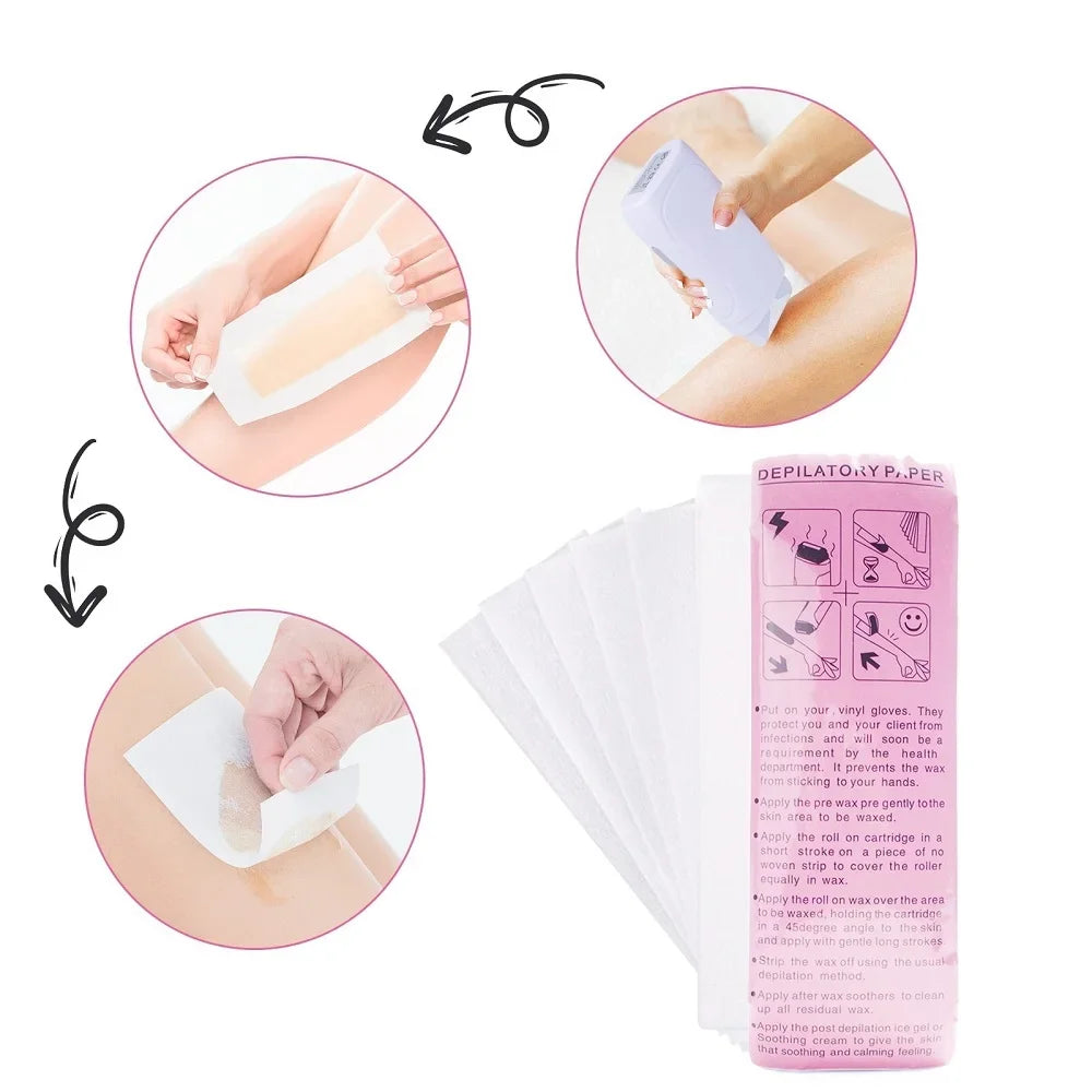 Honey Epilatory Waxing Kit Depilatory Roll on Wax Heater Machine with Refillable Wax Cream&100PCS Waxing Papers For Hair Removal.