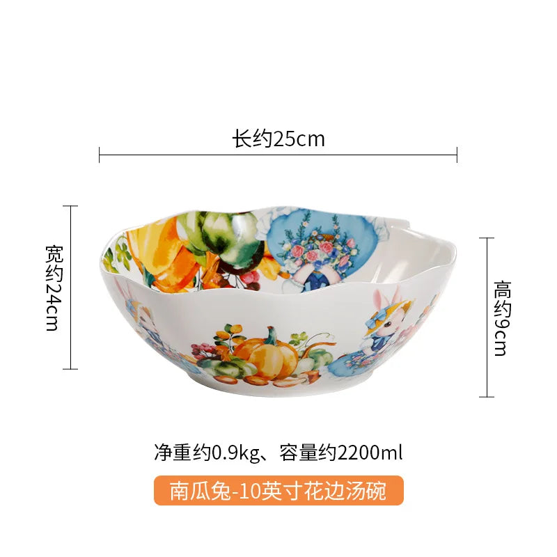 Creative Pumpkin Rabbit Pattern Tableware Garden Style Ceramic Plate Home Cute Dinner Plate Salad Bowl Kitchen Accessories.