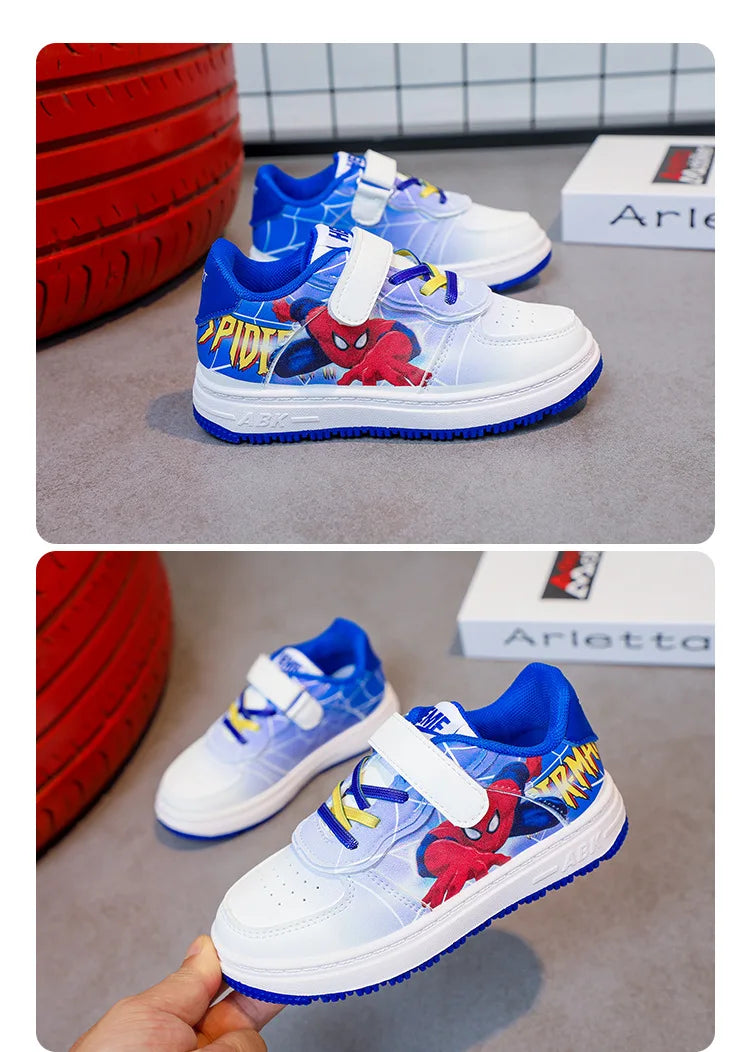 Disney Children's Casual Shoes Cartoon Boys' Breathable Fashion Sports Shoes Sneakers Pu Leather Blue White Shoes Size 26-37.