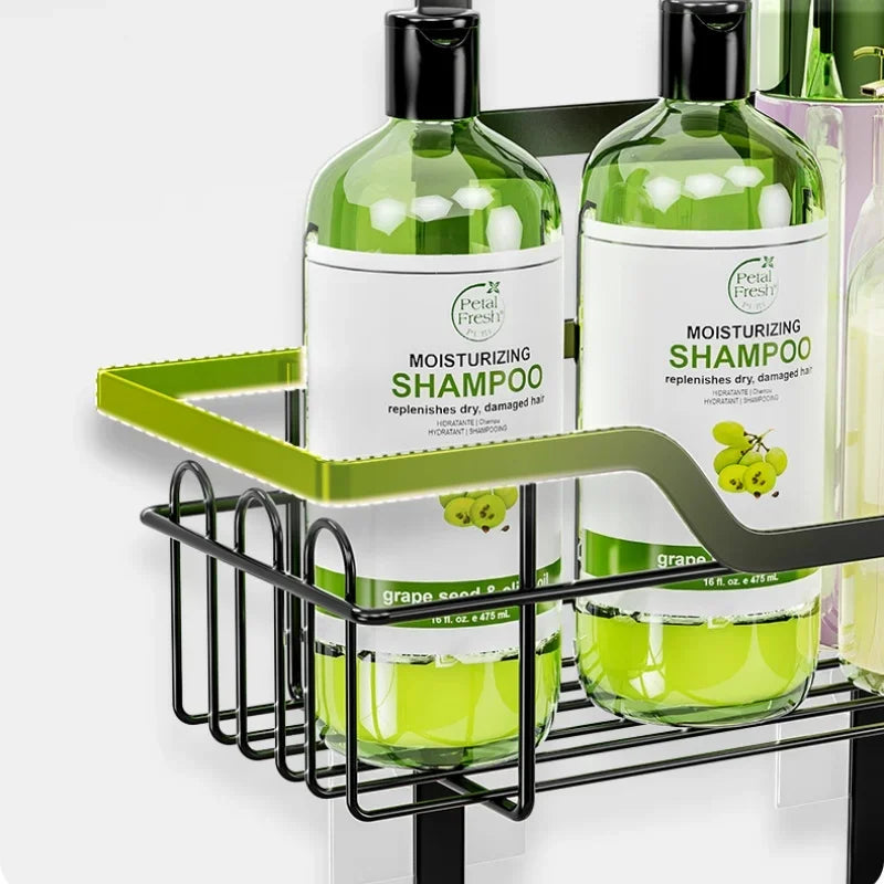 Bohrfreies Badezimmerregal über der Tür, hängender Organizer, wandmontiertes Korbregal, mehrschichtiges Duschraum-Aufbewahrungsregal für Toilette