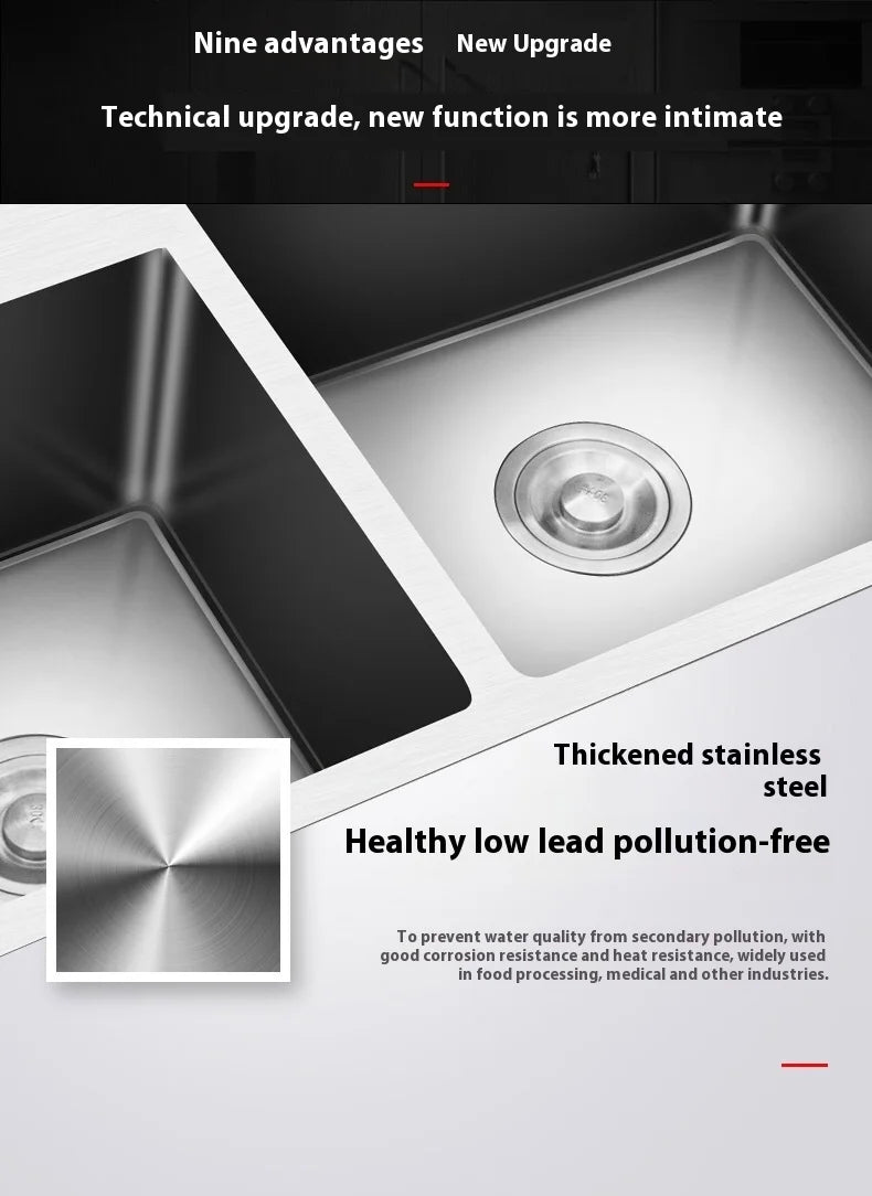 304 Stainless Steel Large Double Sink Kitchen Silver Multifunctional Sinks Household Washbasin Undermount Basin