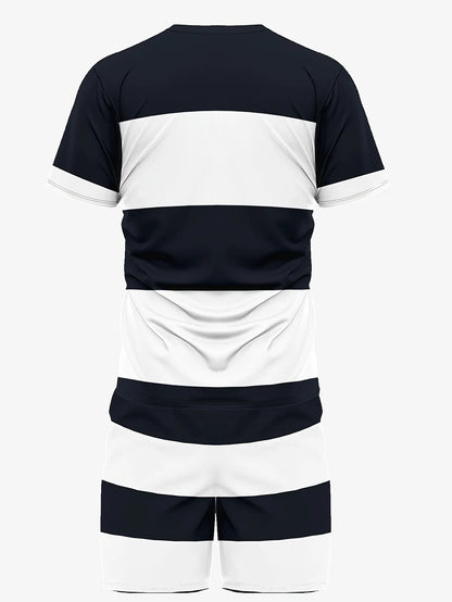 Fashionable men's summer striped print micro elastic breathable round neck T-shirt shorts set outdoor casual two-piece set.