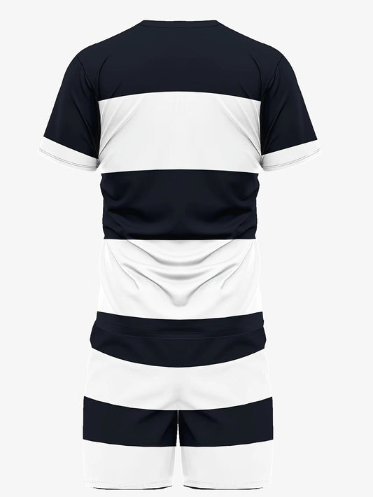 Fashionable men's summer striped print micro elastic breathable round neck T-shirt shorts set outdoor casual two-piece set.