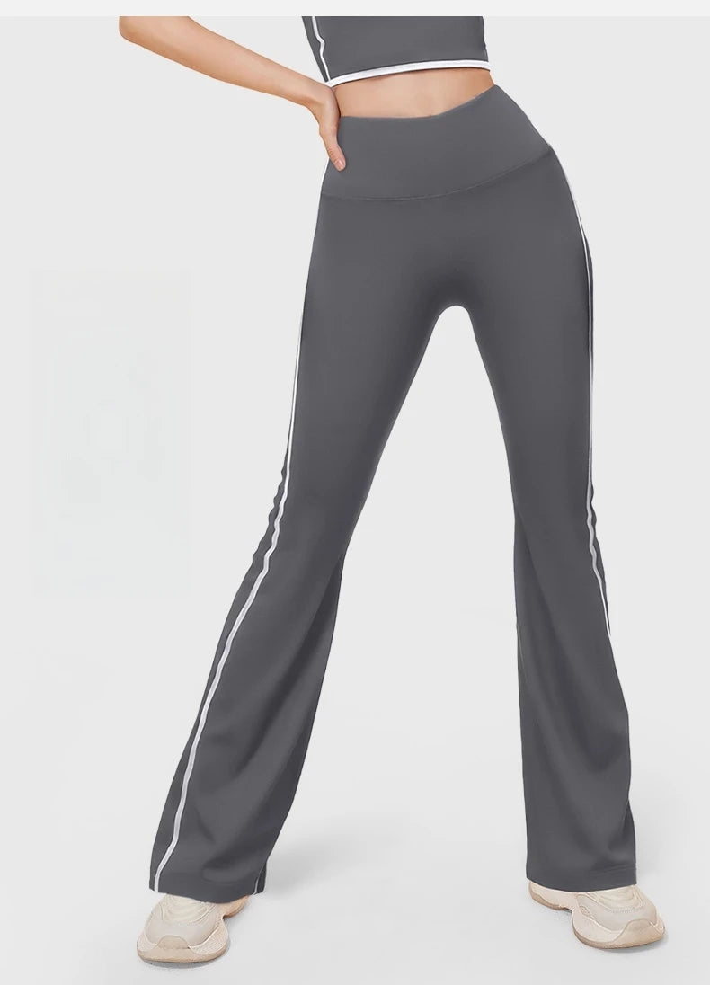 2025 New Striped Fashion Yoga Set Women Gym Clothes Sexy Sports Bra High Waist Yoga Flared Pants Running Hip Lift Fitness Pants.