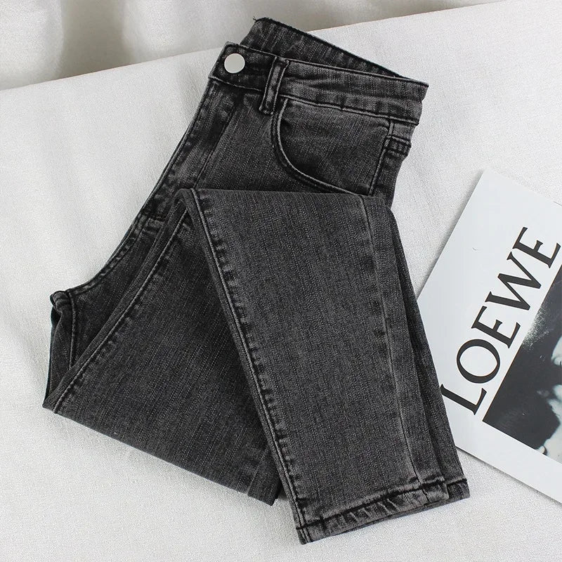 Black Grey Jeans Women's Spring Autumn Winter High-Waisted Petite Stretchy Tight Small Footed Pants Slimming Pencil Leggings