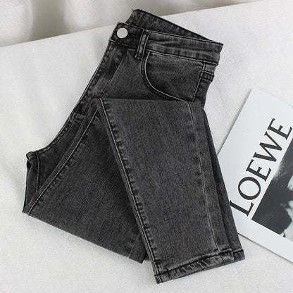 Black Grey Jeans Women's Spring Autumn Winter High-Waisted Petite Stretchy Tight Small Footed Pants Slimming Pencil Leggings