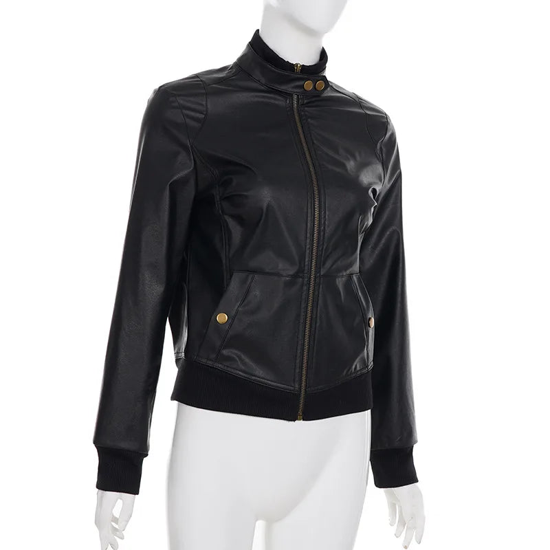AltGoth Harajuku Streetwear Pu Leder Jacke Mall Gothic Cyber Punk Rollkragen Crop Mäntel Hipster Dark Grunge Rave Outfit Femme