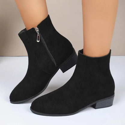 Fashionable versatile short boots Elegant women shoes autumn winter pointed toe thick heel casual comfortable high-heeled boots.