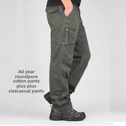2025 Men's Casual Elastic Waist Plus Size Cargo Pants Multiple Pockets Loose Fit Trousers For Construction Site