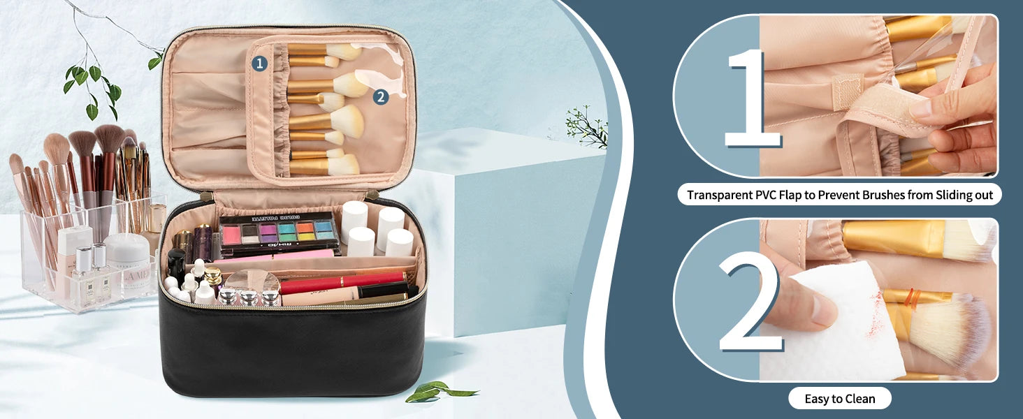 Makeup Bag Portable Cosmetic Bag Large Capacity Travel Makeup Case Organizer Black For Women Toiletry Bag for Girls Traveling.