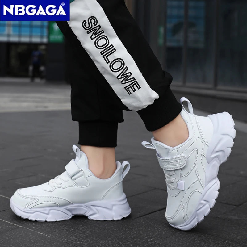Sport Girl Casual Shoe Leather 5-16Years Boy Tenis Shoe Outdoor Children Running Sneaker Anti Slip Soft Sole Walking Footwear.