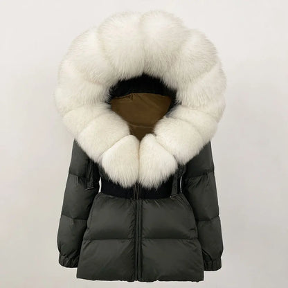 OFTBUY 2025 Winter Kleidung Puffer Jacke Frauen Echt Fox Pelz Mit Kapuze Dicke Warme 90% Weiße Ente Unten Mantel Weibliche Parkas wasserdicht