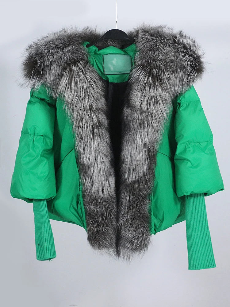 Lose Natürliche Echt Fox Pelz Kragen Mantel Dicke Neue Europäische Mode Weiße Ente Unten Jacke Winter Frauen Warme Luxus Oberbekleidung