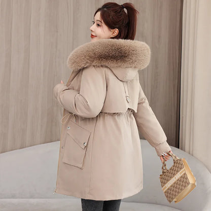Winter dame Winter Stepp Mantel Abnehmbare Futter Pelz Kragen Gürtel Parka Jacke Für Frauen Verdickt Thermische frauen Mantel