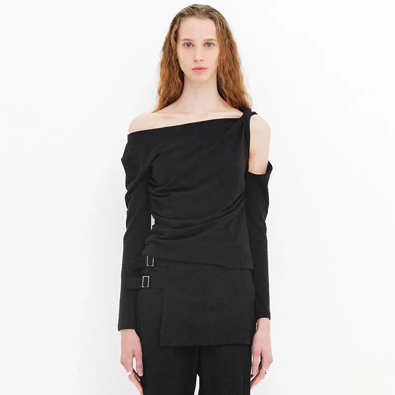 PixieKiki Twisted Hollow Out Off Shoulder Long Sleeve Tops 2000s Clothes Y2k Asymmetrical T Shirts for Woman P85-BE15.