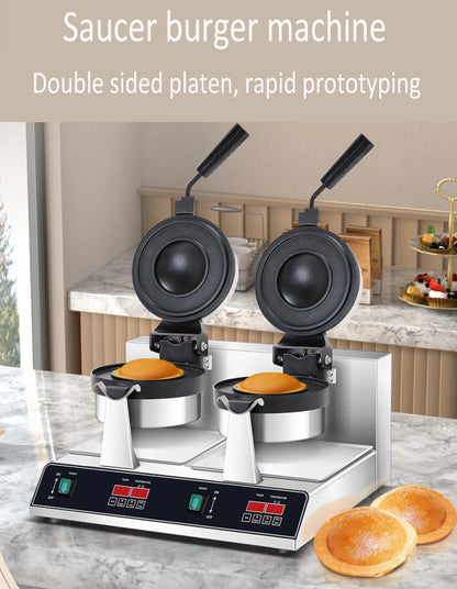 Digital Display Double-Headed UFO Burger Waffle Donut Machine Stainless Steel Hot Sale Electric Ice Cream Waffles Burger Maker.