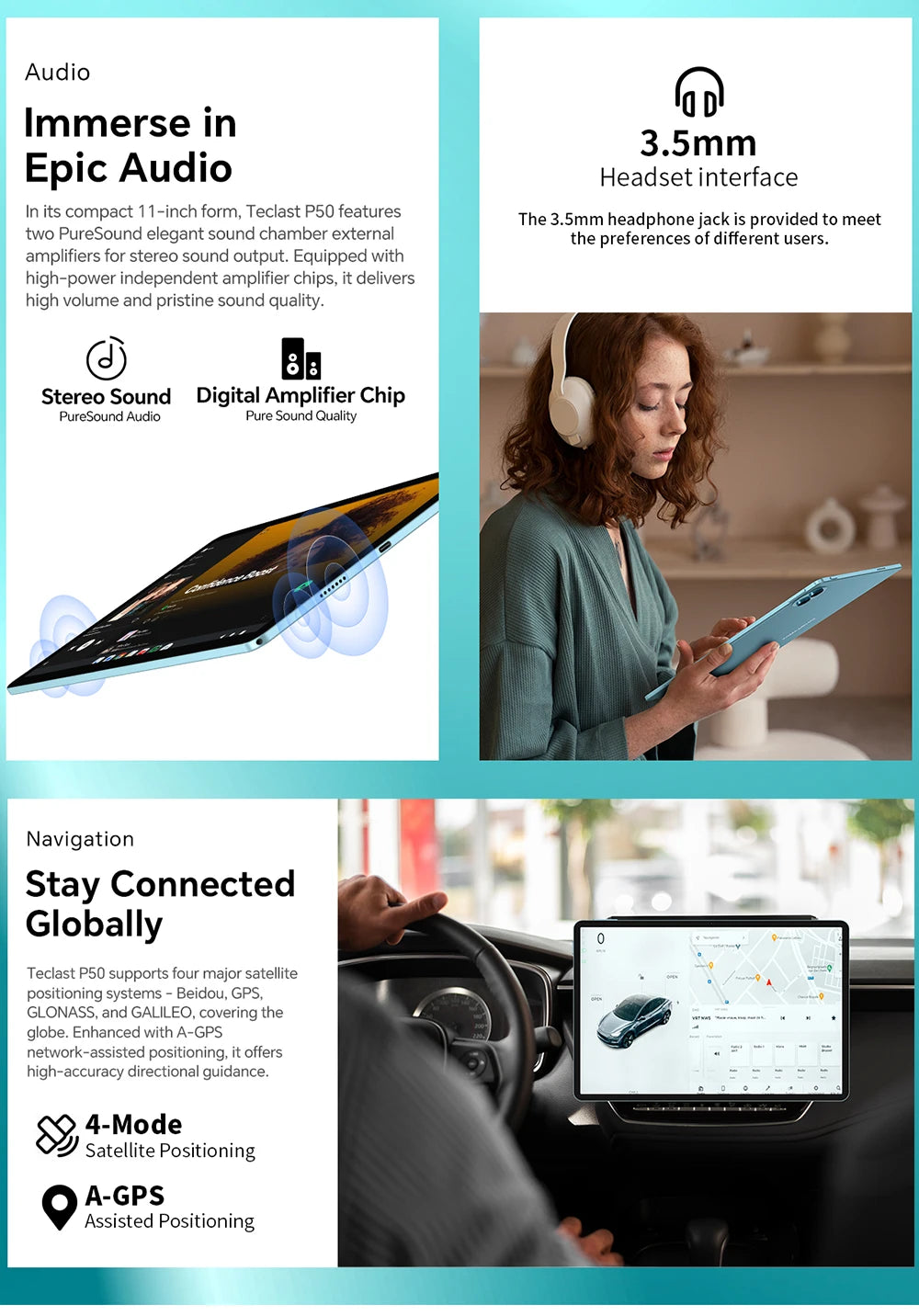 Teclast P50 Android 14 Tablet 11" IPS Max 14GB RAM 128GB ROM Unisoc T606 8-core 13MP Camera 8000mAh Type-C 4G LTE TÜV Rheinland.