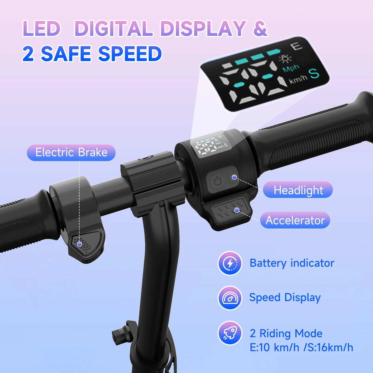 RCB Kids e-Scooter for Children 6-12 Years, 150 W Motor - Max 16 km/h - Rainbow Light-folk Electric Scooter Children.