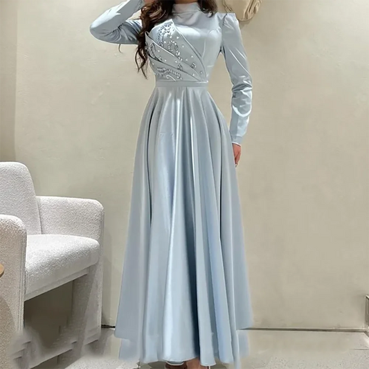 Elegante, hohe Satin-Faltenperlen, gerade, formelle Abendkleider, Geburtstagsfeier, Ballkleider, individuell gestaltet