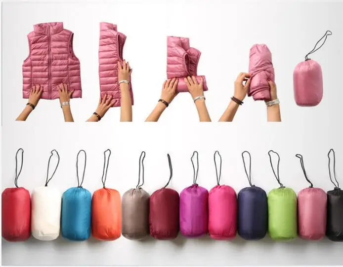 Neue Frauen Ärmellose frauen Ultra Licht Unten Westen Dünne Jacke Mädchen Gilet Plus Leichte Winddicht Warme Weste Tragbare.