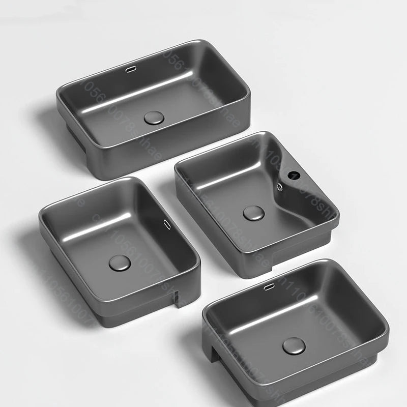 Porcelain Ceramic Vessel Sink with Drain Semi Recessed Vanity Art Sink Wash Basin Bowl for Modern Home Bathroom Decor Washbasin