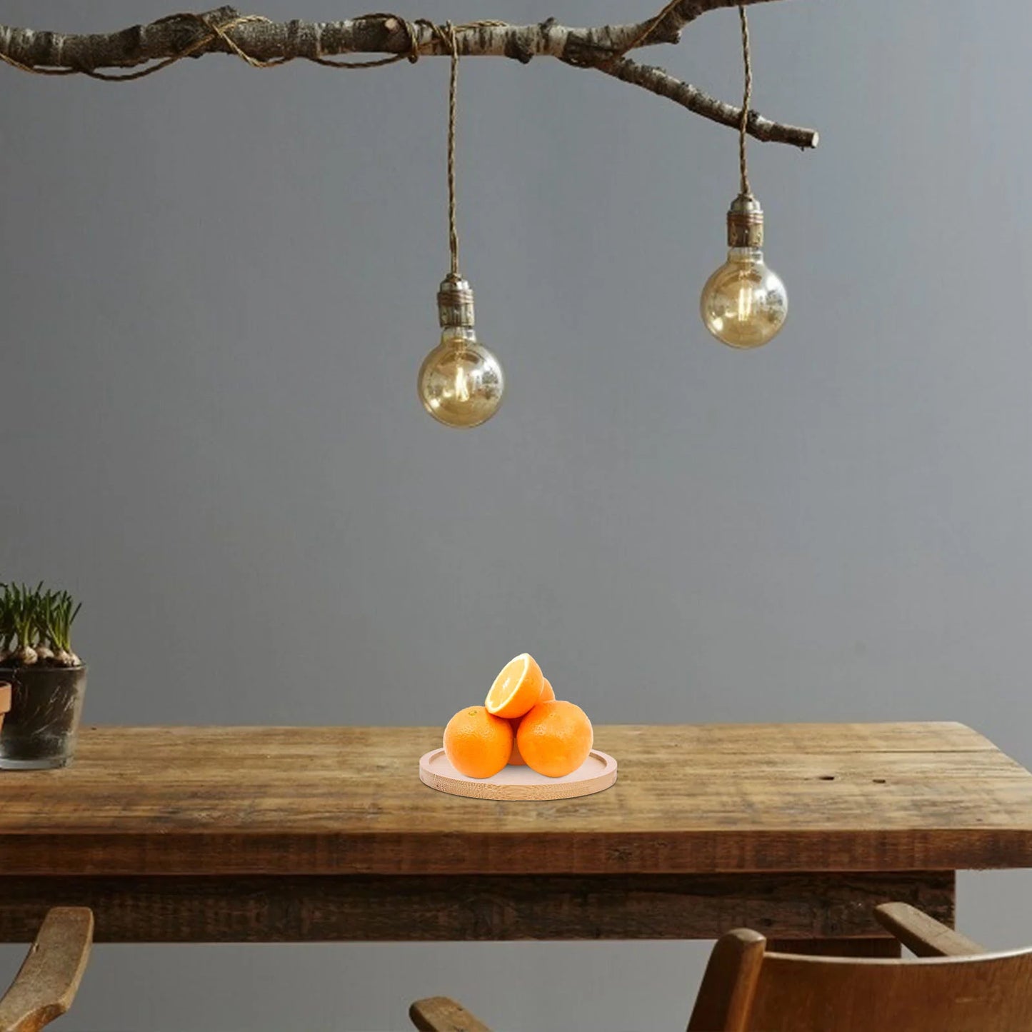 2 Pcs Bamboo Tray Wooden Plates Food Trays Wood Tableware Fruit Plates Serving Platters Home Decor Kitchen Counters Round Tray.