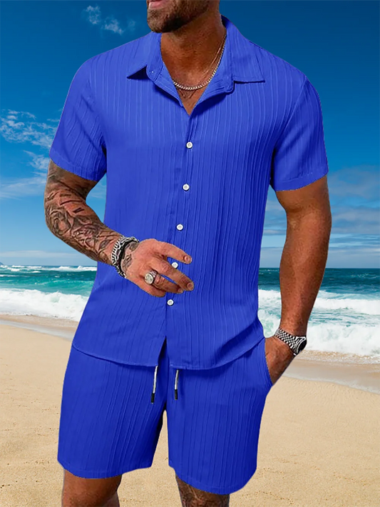 Ice Silk Cool Summer Men's Solid Color Polo Casual Loose Short Sleeve Shorts Sport Set Beach Surfing Ultra-thin Ultra Light.