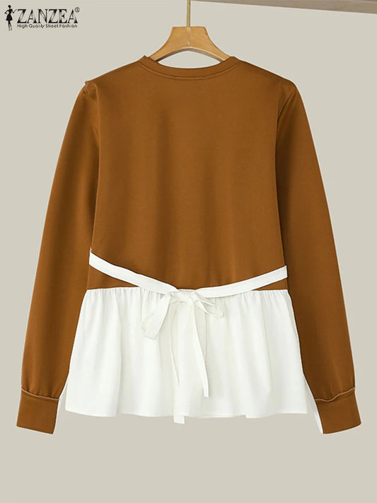 ZANZEA Plus Size Sweatshirts Elegante Pullover Herbst Langarm Damen Gut sitzende O-Ausschnitt Hoodies 2-teilige Strickpullover 5XL.