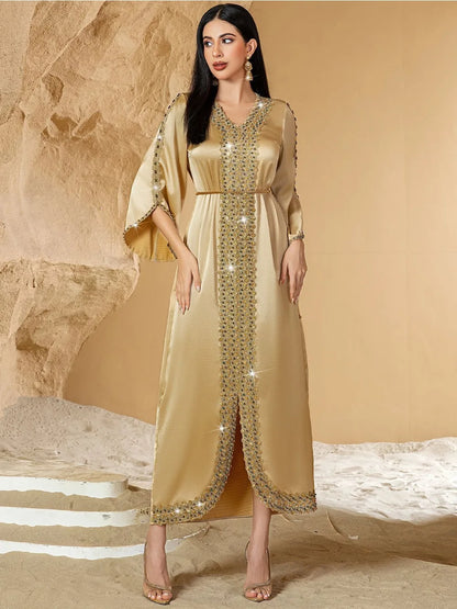 Eid Muslim Kleid für Frauen Ramadan Jalabiya Spitze Diamant Party Kleider Abaya Lange Robe Marokko Dubai Kaftan Vestidos Largos 2025.