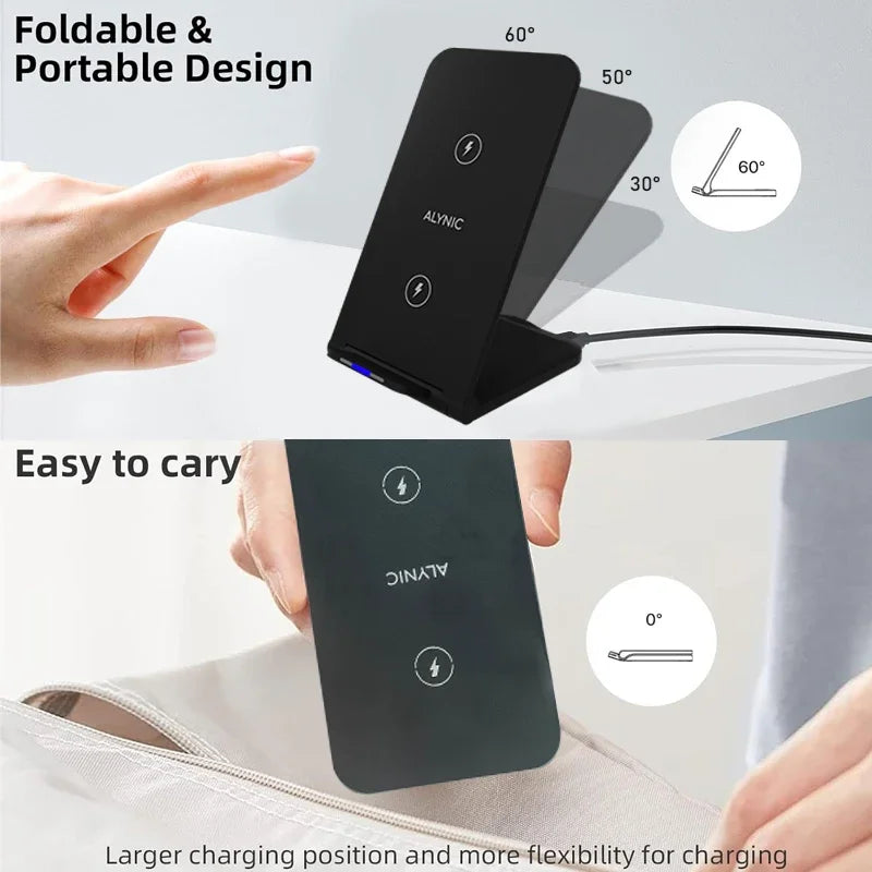 100W Wireless Charger For iPhone 16 15 14 13 12 Pro Max 11 Phone Stand Charger for Samsung S24 S23 Xiaomi Foldable Fast Charging