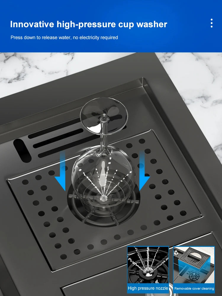 Stepped Stainless Steel Sink Kitchen with Cup Washer Multifunctional Large Single Slot Washbasin Dishwasher Sinks