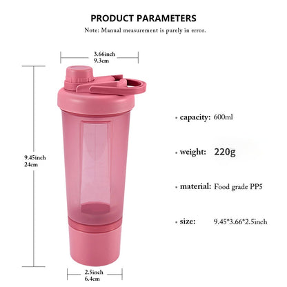 600ml Frosted Shake Cup Milkshake Sports Bottle Outdoor Fitness Water Blender Bottle Protein Powder Portable Gym Training Drink.
