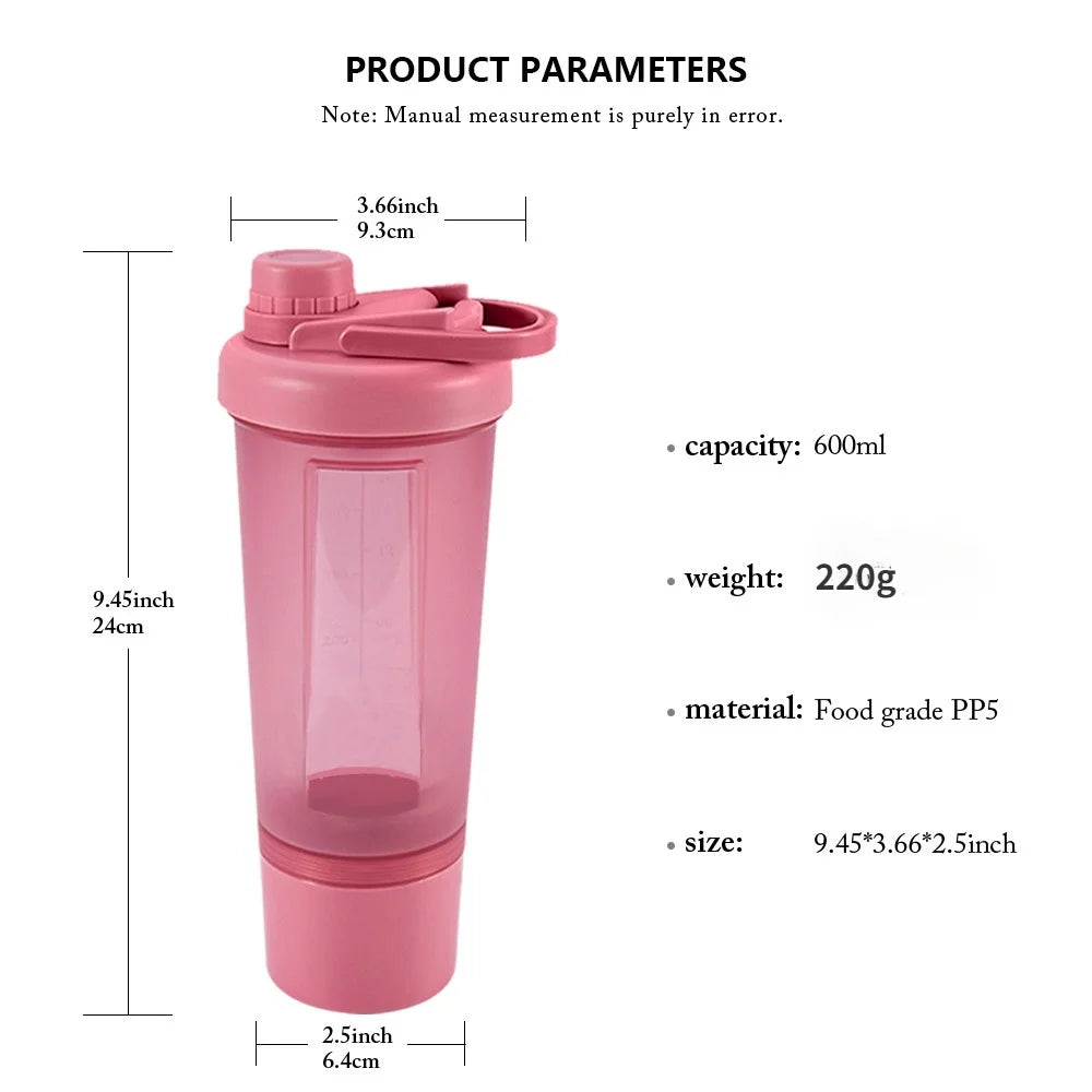 600ml Frosted Shake Cup Milkshake Sports Bottle Outdoor Fitness Water Blender Bottle Protein Powder Portable Gym Training Drink.