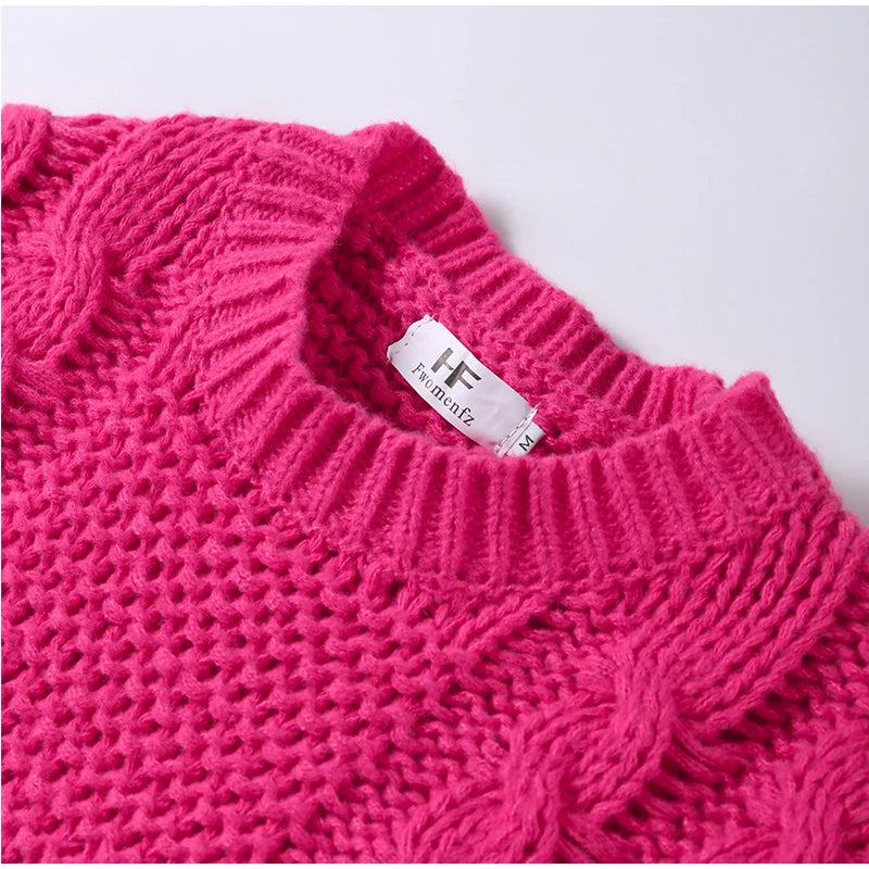 Casual Twists Stricken Oversize-Pullover Frauen Oansatz Lange Flare Hülse Lose Solide Pullover 2025, Herbst Winter Vintage Pullover
