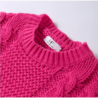 Casual Twists Stricken Oversize-Pullover Frauen Oansatz Lange Flare Hülse Lose Solide Pullover 2025, Herbst Winter Vintage Pullover