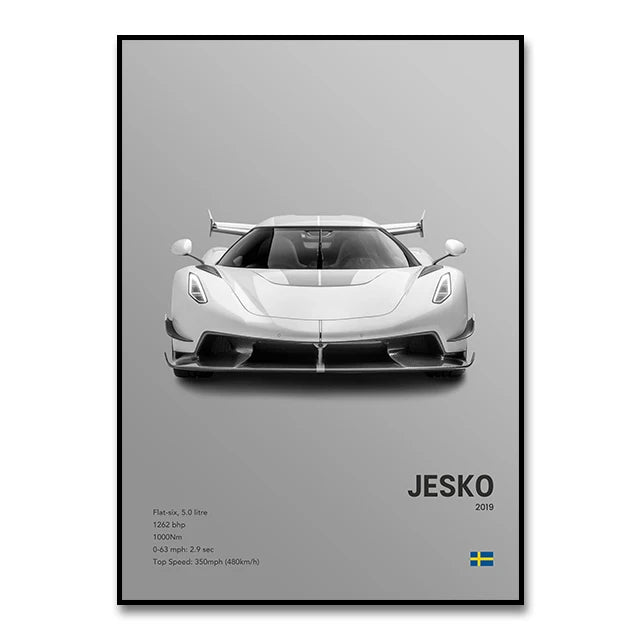 Famous Cars JESKO Canvas Wall Art Print Poster AGERA RS Decorative Mural Modern Home Decor Birthday Gift Unframed.