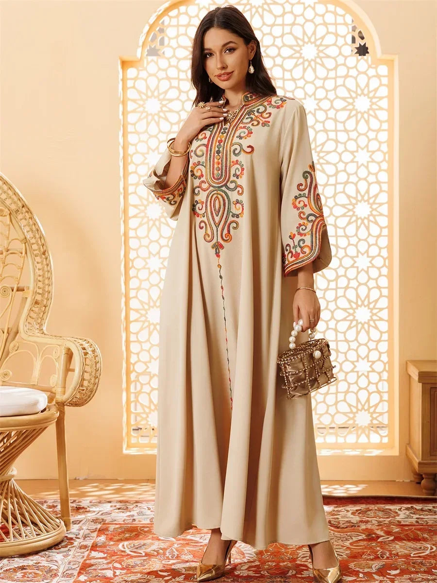 Ramadan Muslimische Damen bestickte lose Abaya-Kleider für Frauen Gala Marokko Dubai Eleganter lässiger Kaftan.