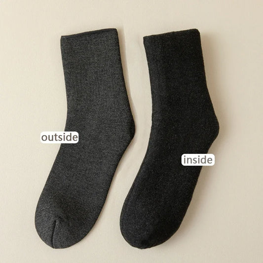 2 Pairs Men Winter Socks Warm Thicken Thermal Snow Boots Solid Color Floor Socks Soft Outdoor Anti-Cold Cashmere Socks.