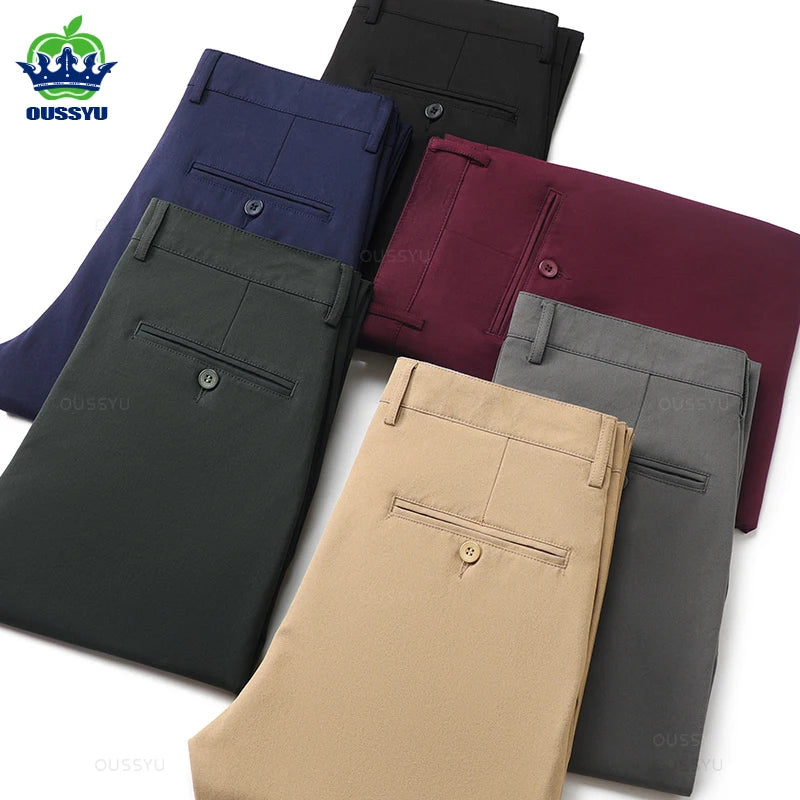 2025 Spring Autumn New Men's Straight Casual Pants Business Fashion Khaki Grey Red Black Solid Color Trousers Plus Size 38 40.