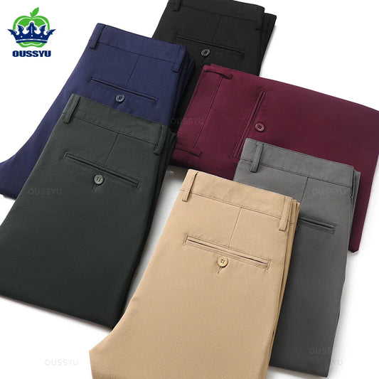 2025 Spring Autumn New Men's Straight Casual Pants Business Fashion Khaki Grey Red Black Solid Color Trousers Plus Size 38 40.