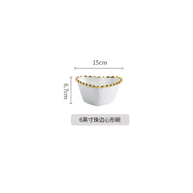 Nordic Luxury Phnom Penh Love Plate Ceramic Plate Dim Sum Fruit Breakfast Salad Dish Restaurant Steak Plate Jewelry.