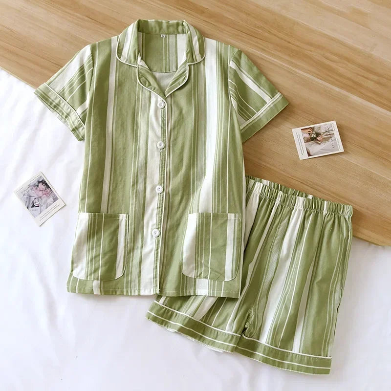 Neue 100% Baumwolle Kurzarm Shorts Damen Pyjama Set niedlichen Cartoon Pyjamas japanische einfache kurze Pyjamas Frauen Nachtwäsche