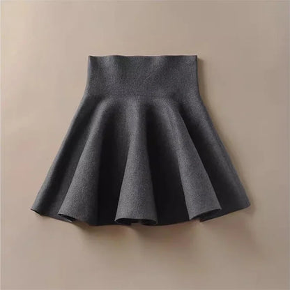 Women High Waist Knitting Pleated Skirks Autumn Winter Casual Lady Elastic Mini Tutu Skirts.