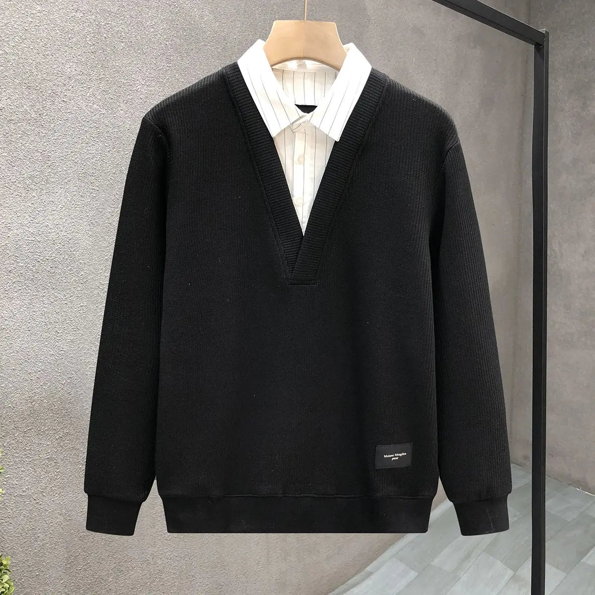 Casual Fake Two-piece Plus Size Hoodies Sweatshirts Spring Autumn Long Sleeve Patchwork Trend Tops Fashion Korean Men Clothing.