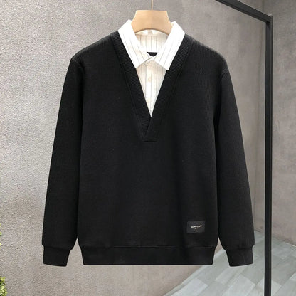 Casual Fake Two-piece Plus Size Hoodies Sweatshirts Spring Autumn Long Sleeve Patchwork Trend Tops Fashion Korean Men Clothing.