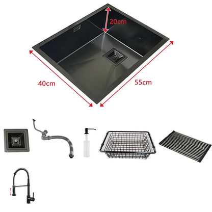 Nano mattschwarzes Küchenspülbecken über der Theke oder Udermount-Spülbecken, Gemüsewaschbecken, Einzelwaschbecken aus Edelstahl für die Küche