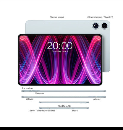 【New】Teclast T60 Plus 12 Inch Tddi 90Hz 2K Screen 2000X1200 Android 14 Widevine L1 Mtk Helio G88 (6Gb Ram+10Gb Expansion)16Gb/128Gb 8000Mah Battery 4g Lte Dual Sim Tf up to 1Tb